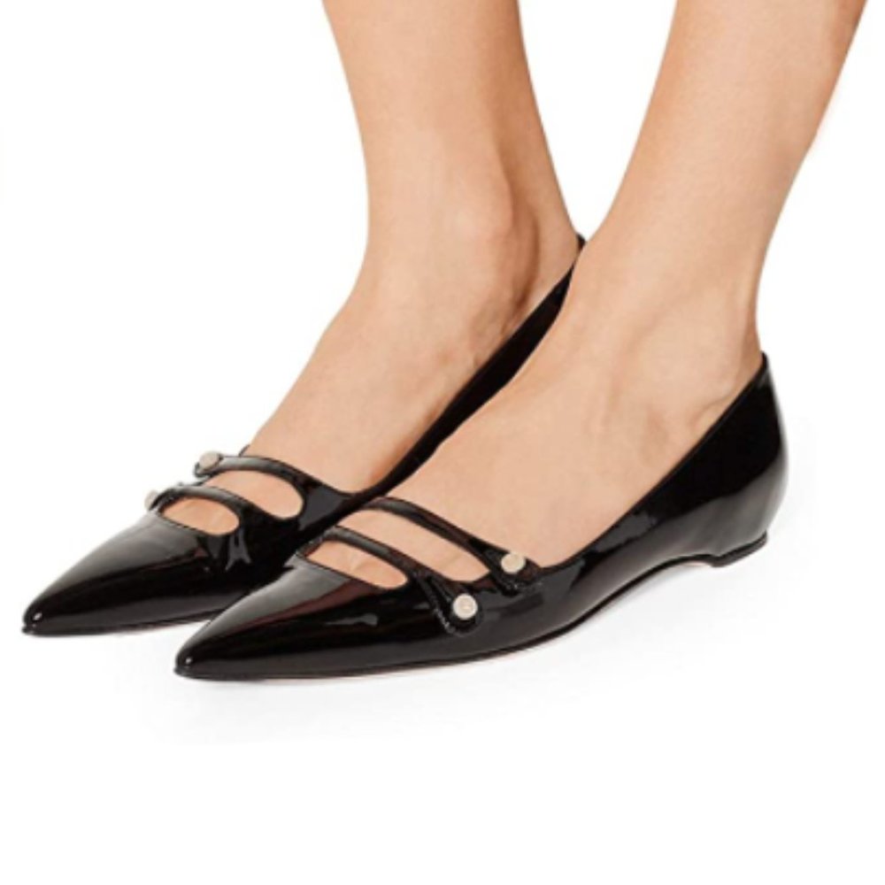 YDN Black Hidden Low Heel Pointed Toe Straps Pump